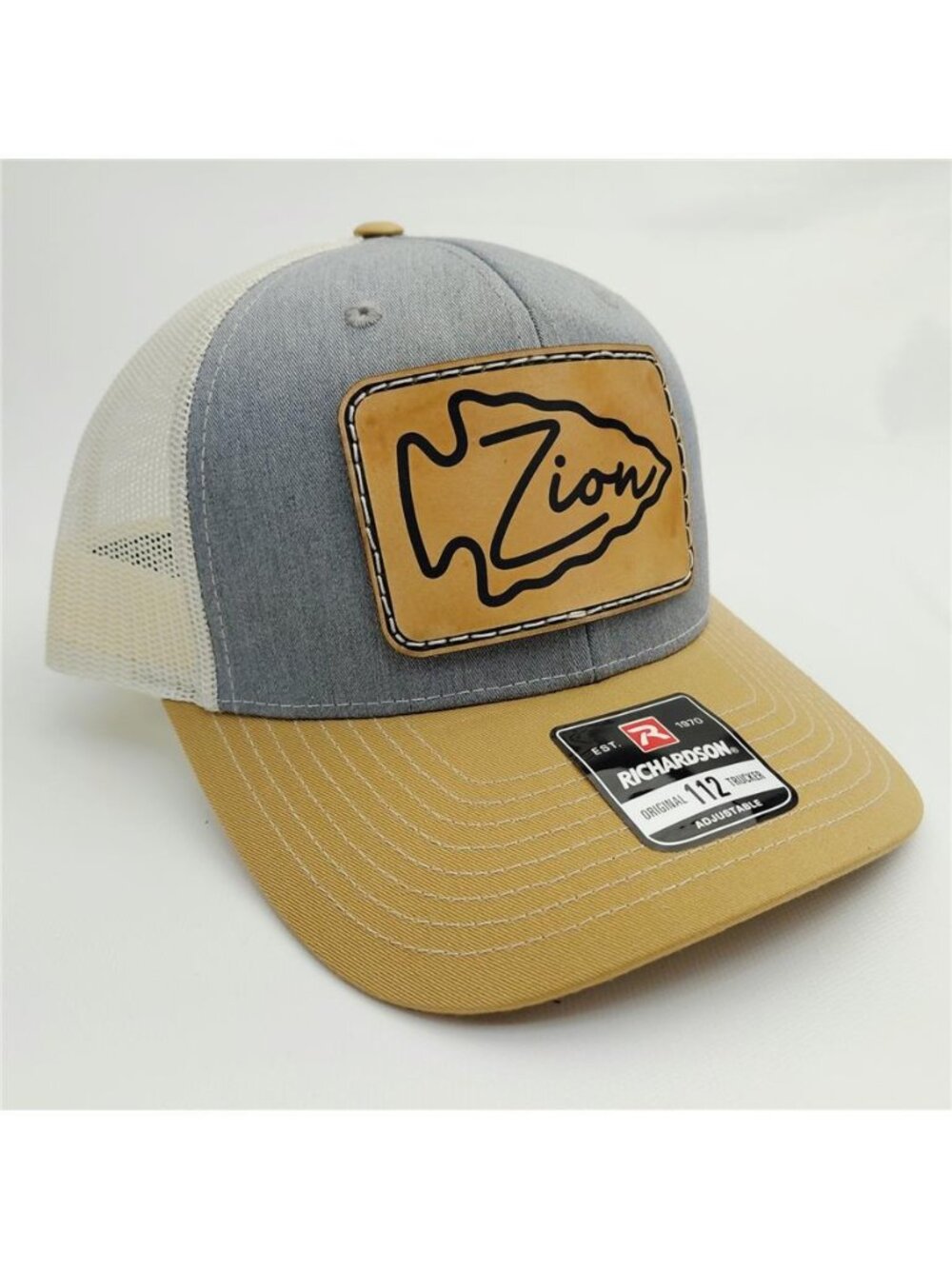 Zion National Park Leather Patch Grey Tan Richardson 112 Trucker Hat Cap Outdoor - Picture 4 of 5